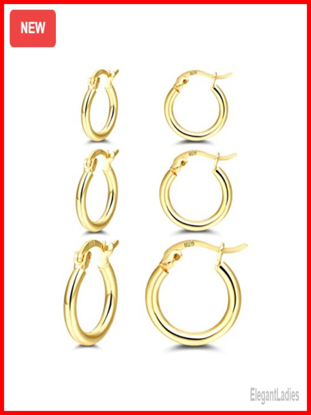 Small Gold Hoop Earrings Set 14K Gold Plated Sterling Silver Post 3 Pairs